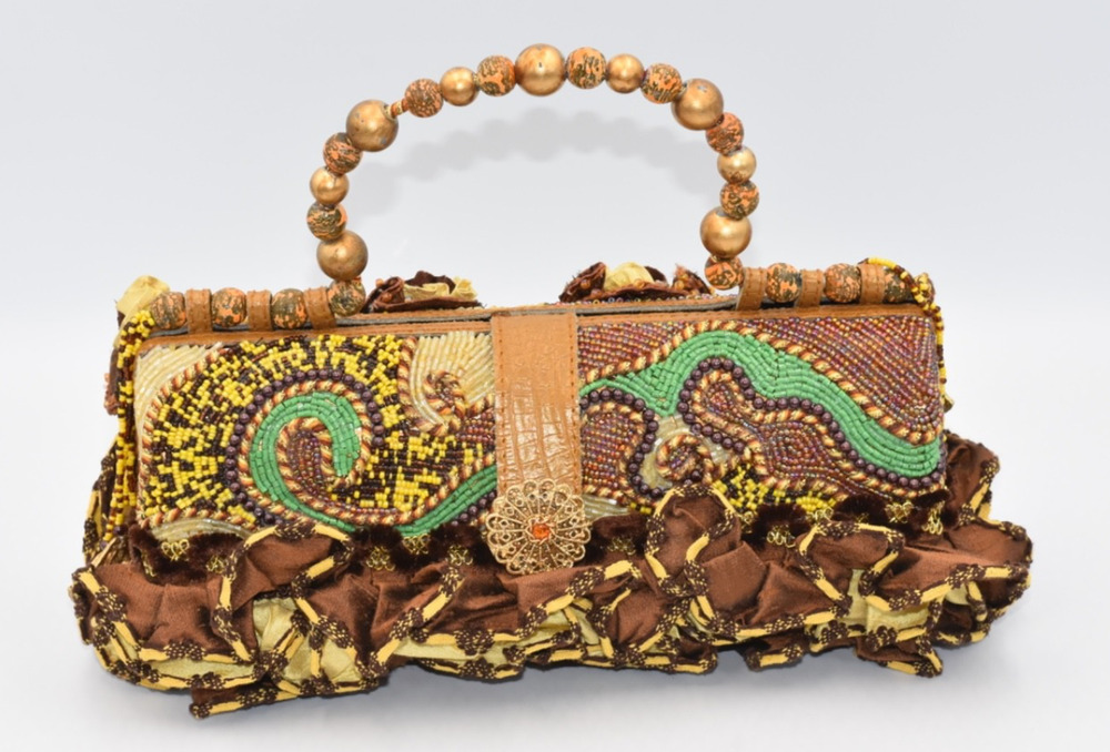 Mary Frances Hard Case Beaded Ruffled Ribbon Purse Handbag #2797
